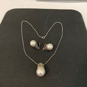 SS marcasite pearl necklace and earring set  like new condition